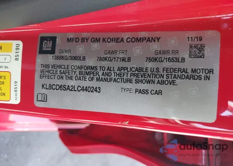 2020 Chevrolet Spark Fwd 1Lt Automatic z USA, uszkodzony, nr VIN KL8CD6SA2LC440243